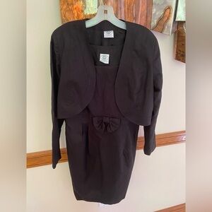 Vintage Laura Ashley 2 piece Black Bow Dress + Crop Jacket 12